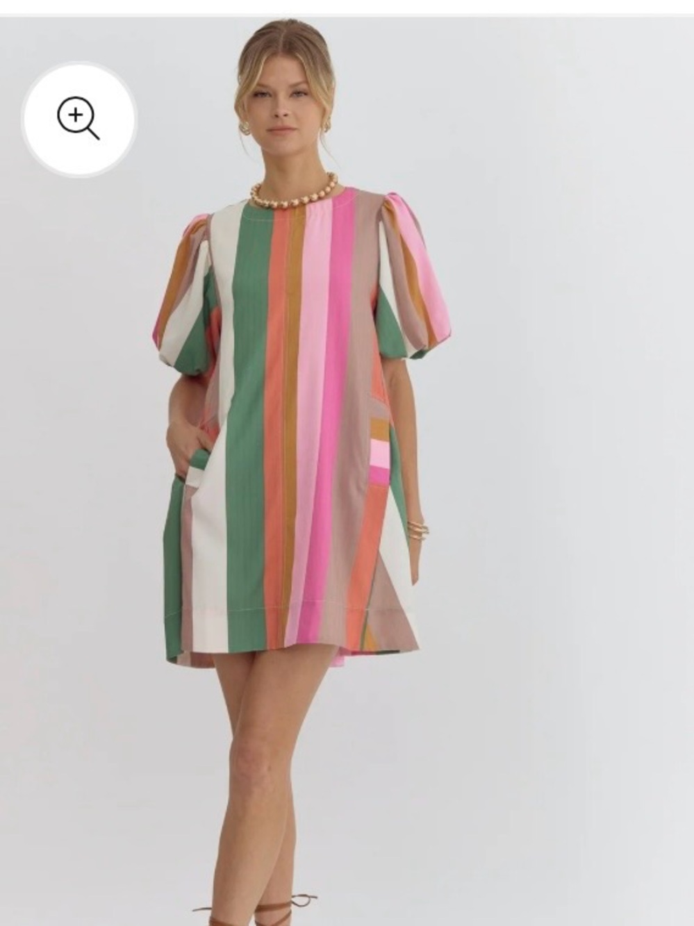 Entro Autumn Harvest Multi Stripe A-Line Short Sleeve Dress. Size S